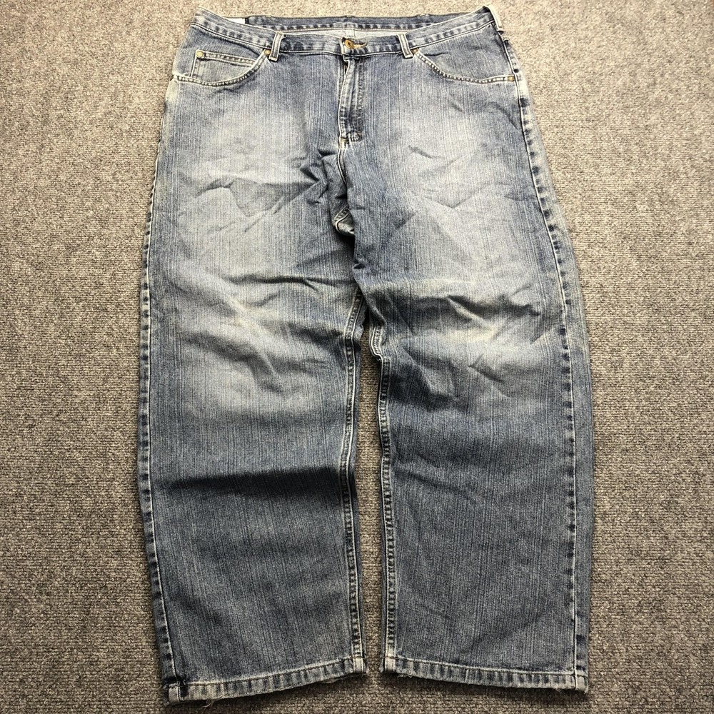 Baggy  Mens 37x28 Blue Medium Wash Relaxed Wide Leg Distressed Denim Pants
